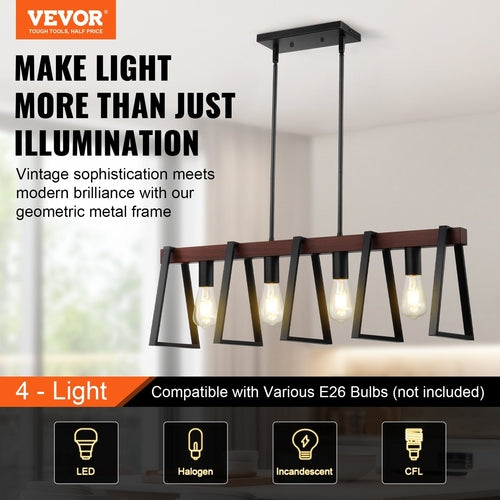 4-Light Kitchen Island Pendant Lights 60W Adjustable Dining Room Light